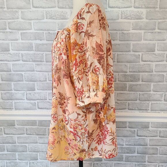 Lauren Conrad Floral 3/4 Sleeve Tunic Top Plus Size 2X Cottage Fall NEW - Picture 2 of 8
